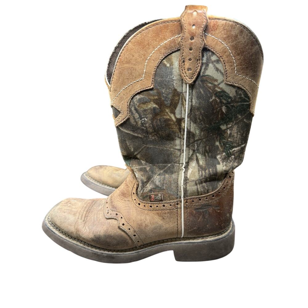 WOMENS JUSTIN GYPSY COWBOY Camouflage Square TOE BROWN BOOTS SIZE 8.5 B